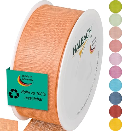 Halbach Seidenbänder Geschenkband | Breite 40mm Länge 25m | Schleifenband made in Germany | Geschenkbänder in Vielzahl von Farben und Breiten, perfekt zum Verpacken und Dekorieren, Farbe: apricot von Halbach