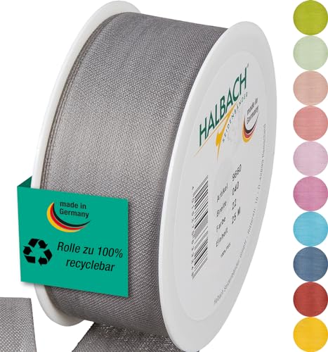 Halbach Seidenbänder Geschenkband | Breite 40mm Länge 25m | Schleifenband made in Germany | Geschenkbänder in Vielzahl von Farben und Breiten, perfekt zum Verpacken und Dekorieren, Farbe: grau von Halbach