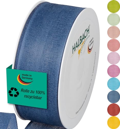 Halbach Seidenbänder Geschenkband | Breite 40mm Länge 25m | Schleifenband made in Germany | Geschenkbänder in Vielzahl von Farben und Breiten, perfekt zum Verpacken und Dekorieren, Farbe: jeansblau von Halbach