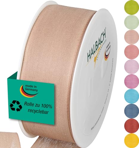 Halbach Seidenbänder Geschenkband | Breite 40mm Länge 25m | Schleifenband made in Germany | Geschenkbänder in Vielzahl von Farben und Breiten, perfekt zum Verpacken und Dekorieren, Farbe: natur von Halbach Seidenbänder