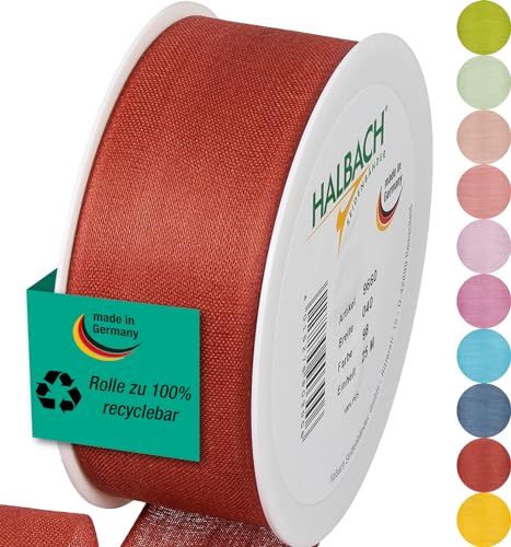 Halbach Seidenbänder Geschenkband | Breite 40mm Länge 25m | Schleifenband made in Germany | Geschenkbänder in Vielzahl von Farben und Breiten, perfekt zum Verpacken und Dekorieren, Farbe: rosenholz von Halbach