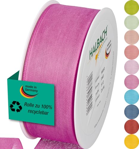 Halbach Seidenbänder Geschenkband | Breite 40mm Länge 25m | Schleifenband made in Germany | Geschenkbänder in Vielzahl von Farben und Breiten, perfekt zum Verpacken und Dekorieren, Farbe: rosenpink von Halbach