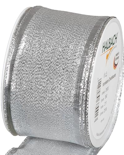 Halbach Seidenbänder Geschenkband Silber - made in Germany - mit formbaren Drahtkanten | 60mm x 25m | Edles goldenes Band für Hochzeit oder Weihnachten von Halbach Seidenbänder