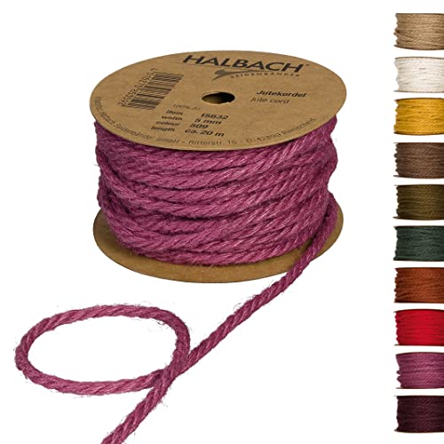 Halbach Seidenbänder Premium Juteschnur | Breite: 5mm Länge: 20m | Juteseil für Dekorationen, Jutekordel aus 100% natürlicher Jute für Garten und Geschenkverpackungen, Farbe: Berry von Halbach Seidenbänder