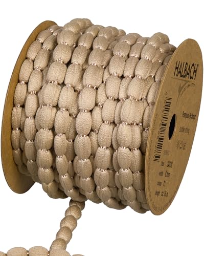 Halbach Seidenbänder Pompom Borte | Breite 8mm Länge 15m | Band mit Bommeln als Pompons-Girlande, Hochzeitsdeko, Gartenparty Deko | Farbe: beige von Halbach Seidenbänder