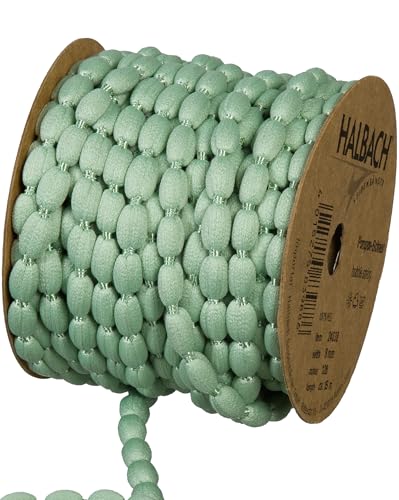 Halbach Seidenbänder Pompom Borte | Breite 8mm Länge 15m | Band mit Bommeln als Pompons-Girlande, Hochzeitsdeko, Gartenparty Deko | Farbe: mint von Halbach Seidenbänder