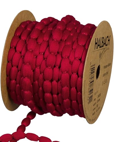 Halbach Seidenbänder Pompom Borte | Breite 8mm Länge 15m | Band mit Bommeln als Pompons-Girlande, Hochzeitsdeko, Gartenparty Deko | Farbe: weinrot von Halbach Seidenbänder