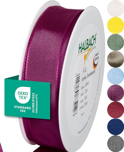 Halbach Seidenbänder Premium Geschenkband mit Drahtkante | Breite 25mm Länge 25m | Öko-Tex 100 zertifiziertes Schleifenband | Taftband Made in Germany, Farbe: berry von Halbach Seidenbänder