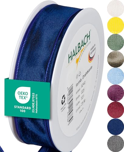 Halbach Seidenbänder Premium Geschenkband mit Drahtkante | Breite 25mm Länge 25m | Öko-Tex 100 zertifiziertes Schleifenband | Taftband Made in Germany, Farbe: dunkelblau von Halbach Seidenbänder