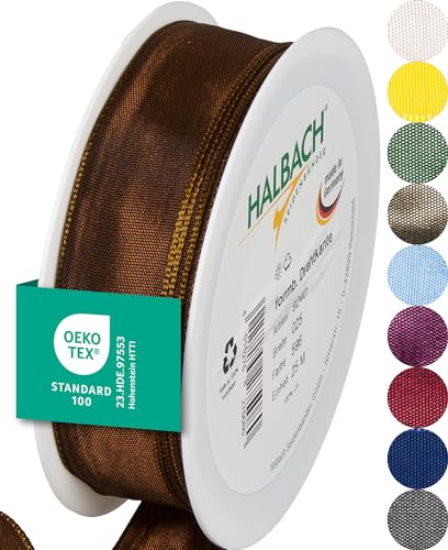 Halbach Seidenbänder Premium Geschenkband mit Drahtkante | Breite 25mm Länge 25m | Öko-Tex 100 zertifiziertes Schleifenband | Taftband Made in Germany, Farbe: dunkelbraun von Halbach Seidenbänder