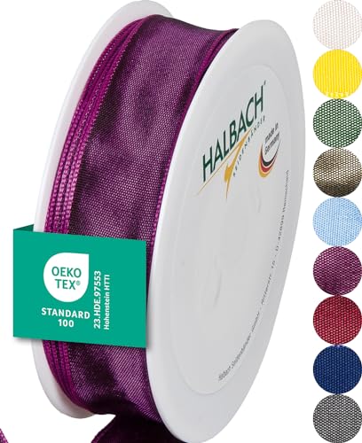 Halbach Seidenbänder Premium Geschenkband mit Drahtkante | Breite 25mm Länge 25m | Öko-Tex 100 zertifiziertes Schleifenband | Taftband Made in Germany, Farbe: dunkellila von Halbach Seidenbänder