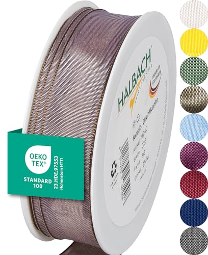 Halbach Seidenbänder Premium Geschenkband mit Drahtkante | Breite 25mm Länge 25m | Öko-Tex 100 zertifiziertes Schleifenband | Taftband Made in Germany, Farbe: hellbraun von Halbach Seidenbänder