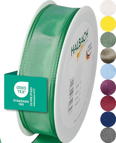 Halbach Seidenbänder Premium Geschenkband mit Drahtkante | Breite 25mm Länge 25m | Öko-Tex 100 zertifiziertes Schleifenband | Taftband Made in Germany, Farbe: lush mint von Halbach Seidenbänder