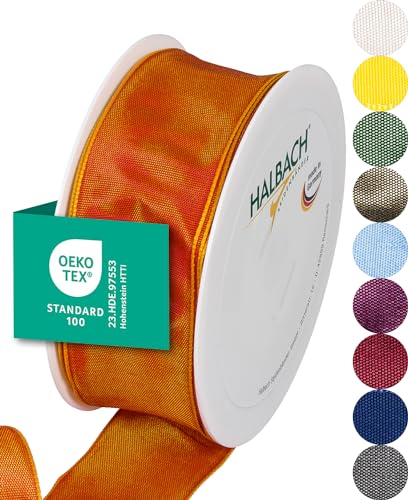 Halbach Seidenbänder Premium Geschenkband mit Drahtkante | Breite 40mm Länge 25m | Öko-Tex 100 zertifiziertes Schleifenband | Taftband Made in Germany, Farbe: dunkelorange von Halbach Seidenbänder