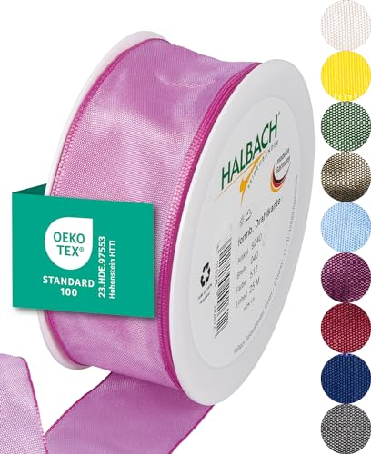 Halbach Seidenbänder Premium Geschenkband mit Drahtkante | Breite 40mm Länge 25m | Öko-Tex 100 zertifiziertes Schleifenband | Taftband Made in Germany, Farbe: rosa von Halbach Seidenbänder