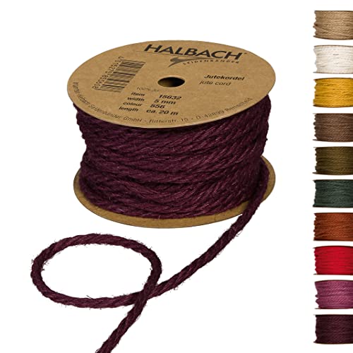 Halbach Seidenbänder Premium Juteschnur | Breite: 5mm Länge: 20m | Juteseil für Dekorationen, Jutekordel aus 100% natürlicher Jute für Garten und Geschenkverpackungen, Farbe: Dark Berry von Halbach Seidenbänder