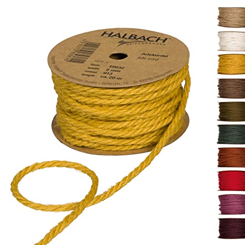 Halbach Seidenbänder Premium Juteschnur | Breite: 5mm Länge: 20m | Juteseil für Dekorationen, Jutekordel aus 100% natürlicher Jute für Garten und Geschenkverpackungen, Farbe: Honiggelb von Halbach Seidenbänder