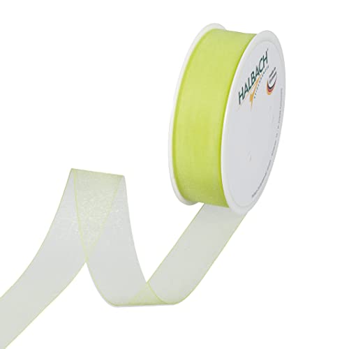 Halbach Seidenbänder Premium Organzaband Breite 25mm Länge 50 m Bastelband zum Verzieren von Geschenken, transparentes Band, Dekoband zum basteln, Farbe: green von Halbach Seidenbänder