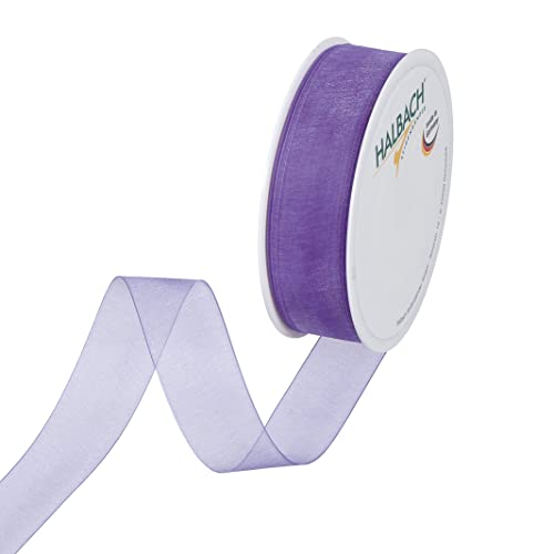 Halbach Seidenbänder Premium Organzaband Breite 25mm Länge 50 m Bastelband zum Verzieren von Geschenken, transparentes Band, Dekoband zum basteln, Farbe: lilac von Halbach Seidenbänder