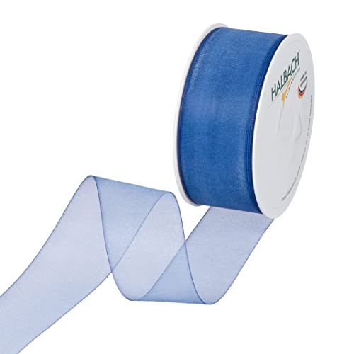 Halbach Seidenbänder Premium Organzaband Breite 40mm Länge 50 m Bastelband zum Verzieren von Geschenken, transparentes Band, Dekoband zum basteln, Farbe: blue von Halbach Seidenbänder