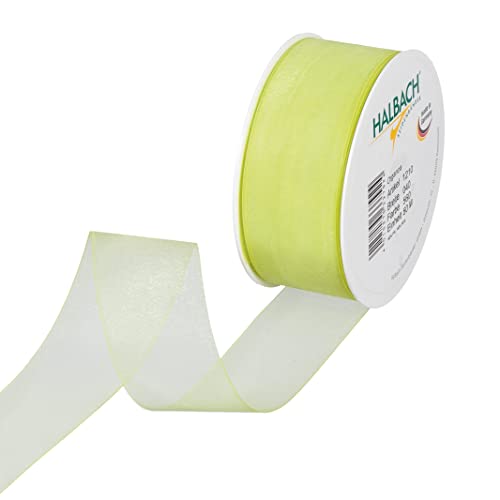 Halbach Seidenbänder Premium Organzaband Breite 40mm Länge 50 m Bastelband zum Verzieren von Geschenken, transparentes Band, Dekoband zum basteln, Farbe: green von Halbach Seidenbänder