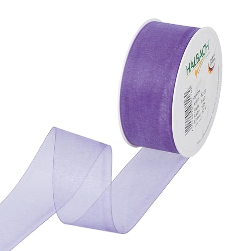 Halbach Seidenbänder Premium Organzaband Breite 40mm Länge 50 m Bastelband zum Verzieren von Geschenken, transparentes Band, Dekoband zum basteln, Farbe: lilac von Halbach Seidenbänder