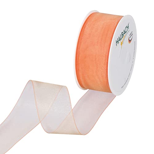 Halbach Seidenbänder Premium Organzaband Breite 40mm Länge 50 m Bastelband zum Verzieren von Geschenken, transparentes Band, Dekoband zum basteln, Farbe: orange von Halbach Seidenbänder