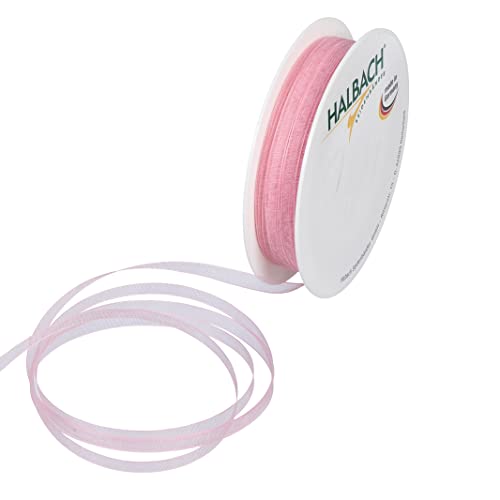 Halbach Seidenbänder Premium Organzaband Breite 5mm Länge 50 m Bastelband zum Verzieren von Geschenken, transparentes Band, Dekoband zum basteln, Farbe: light rose von Halbach Seidenbänder