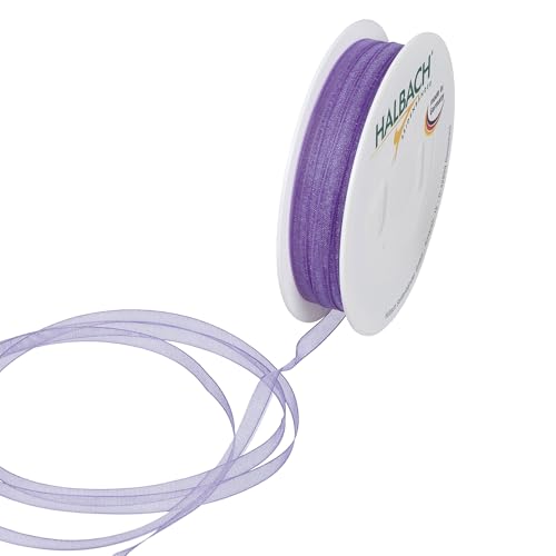 Halbach Seidenbänder Premium Organzaband Breite 5mm Länge 50 m Bastelband zum Verzieren von Geschenken, transparentes Band, Dekoband zum basteln, Farbe: lilac von Halbach Seidenbänder