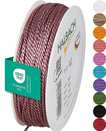 Halbach Seidenbänder Premium Kordel (Dunkelpink) | Breite 2mm Länge 50m | Made in Germany & Öko-Tex Zertifiziert | glänzende Satinkordel aus Acetat von Halbach Seidenbänder