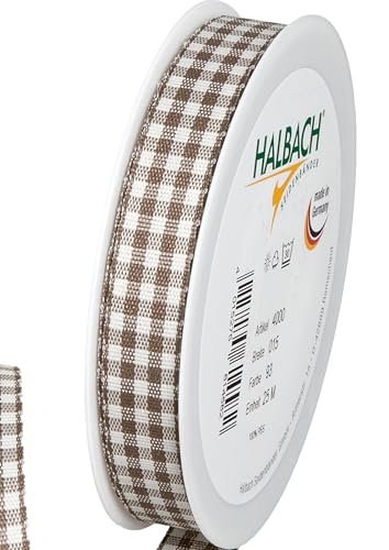 Halbach Seidenbänder Premium Vichy Karo Geschenkband (dunkelbraun) | Breite 15mm Länge 25m | Karoband made in Germany | kariertes Schleifenband in vielen Farben von Halbach Seidenbänder