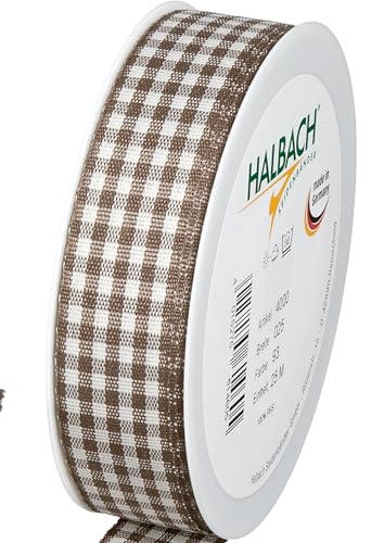 Halbach Seidenbänder Premium Vichy Karo Geschenkband (dunkelbraun) | Breite 25mm Länge 25m | Karoband made in Germany | kariertes Schleifenband in vielen Farben von Halbach Seidenbänder