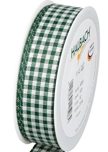 Halbach Seidenbänder Premium Vichy Karo Geschenkband (dunkelgrün) | Breite 25mm Länge 25m | Karoband made in Germany | kariertes Schleifenband in vielen Farben von Halbach Seidenbänder