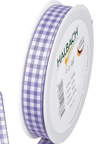 Halbach Seidenbänder Premium Vichy Karo Geschenkband (lavendel) | Breite 15mm Länge 25m | Karoband made in Germany | kariertes Schleifenband in vielen Farben von Halbach Seidenbänder