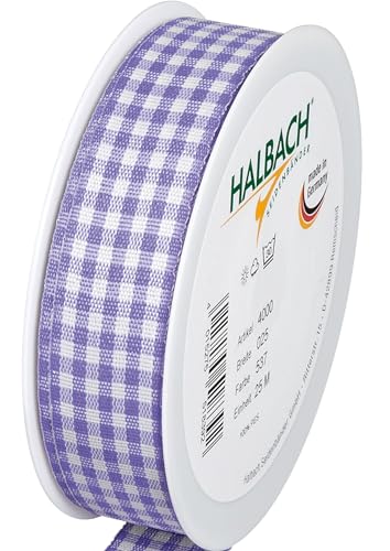 Halbach Seidenbänder Premium Vichy Karo Geschenkband (lavendel) | Breite 25mm Länge 25m | Karoband made in Germany | kariertes Schleifenband in vielen Farben von Halbach Seidenbänder