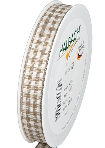 Halbach Seidenbänder Premium Vichy Karo Geschenkband (leinen) | Breite 15mm Länge 25m | Karoband made in Germany | kariertes Schleifenband in vielen Farben von Halbach Seidenbänder