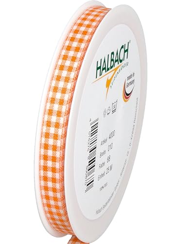 Halbach Seidenbänder Premium Vichy Karo Geschenkband (orange) | Breite 10mm Länge 25m | Karoband made in Germany | kariertes Schleifenband in vielen Farben von Halbach Seidenbänder