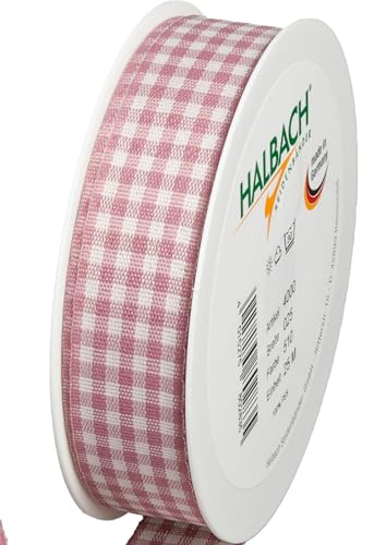 Halbach Seidenbänder Premium Vichy Karo Geschenkband (pale berry) | Breite 25mm Länge 25m | Karoband made in Germany | kariertes Schleifenband in vielen Farben von Halbach Seidenbänder