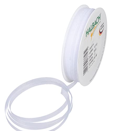 Halbach Seidenbänder Premium Organzaband Breite 5mm Länge 50 m Bastelband zum Verzieren von Geschenken, transparentes Band, Dekoband zum basteln, Farbe: white von Halbach Seidenbänder