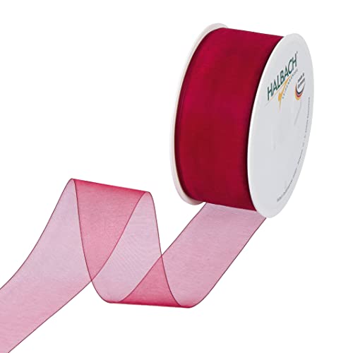 Halbach Seidenbänder Premium Organzaband Breite 40mm Länge 50 m Bastelband zum Verzieren von Geschenken, transparentes Band, Dekoband zum basteln, Farbe: wine red von Halbach Seidenbänder