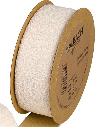 Halbach Seidenbänder Teddy Stoff Dekoband | Breite: 40mm Länge: 10m | Kunstfell-Band zum basteln und nähen | Farbe: beige von Halbach Seidenbänder