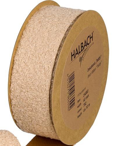 Halbach Seidenbänder Teddy Stoff Dekoband | Breite: 40mm Länge: 10m | Kunstfell-Band zum basteln und nähen | Farbe: natur von Halbach Seidenbänder