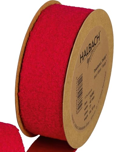 Halbach Seidenbänder Teddy Stoff Dekoband | Breite: 40mm Länge: 10m | Kunstfell-Band zum basteln und nähen | Farbe: rot von Halbach Seidenbänder