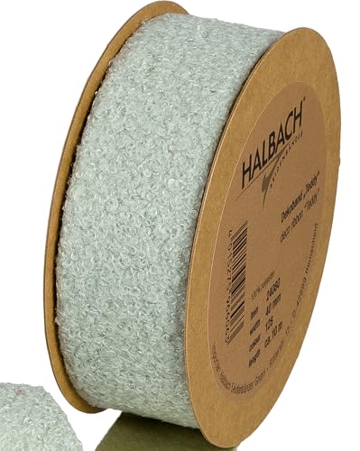 Halbach Seidenbänder Teddy Stoff Dekoband | Breite: 40mm Länge: 10m | Kunstfell-Band zum basteln und nähen | Farbe: salbeigrün von Halbach Seidenbänder