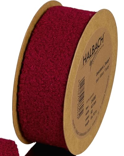 Halbach Seidenbänder Teddy Stoff Dekoband | Breite: 40mm Länge: 10m | Kunstfell-Band zum basteln und nähen | Farbe: weinrot von Halbach Seidenbänder