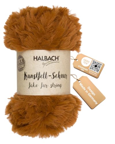 Halbach Seidenbänder flauschige Wolle zum stricken | 50g Knäul - Breite: 1cm | Kunstfellgarn zum basteln | Farbe: caramel von Halbach Seidenbänder