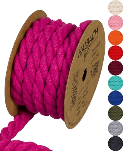 Halbach Seidenbänder recycelte Baumwollkordel, Breite: 10 mm/Länge 4 Meter, Nachhaltiges Baumwollgarn für Makramee, Naturkordel zum Basteln, Farbe: pink von Halbach Seidenbänder