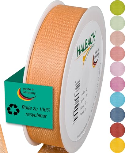 Halbach Seidenbänder Geschenkband | Breite 25mm Länge 25m | Schleifenband made in Germany | Geschenkbänder in Vielzahl von Farben und Breiten, perfekt zum Verpacken und Dekorieren, Farbe: apricot von Halbach