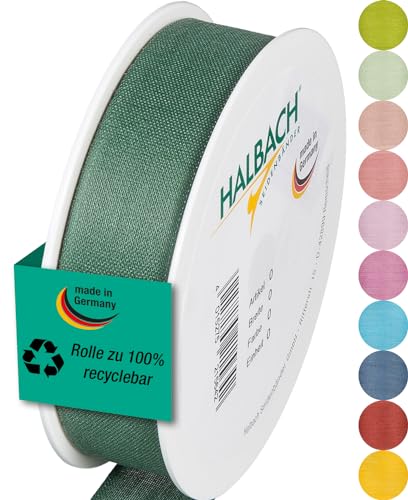 Halbach Seidenbänder Geschenkband | Breite 25mm Länge 25m | Schleifenband made in Germany | Geschenkbänder in Vielzahl von Farben und Breiten, perfekt zum Verpacken und Dekorieren, Farbe: dunkelgrün von Halbach