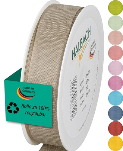 Halbach Seidenbänder Geschenkband | Breite 25mm Länge 25m | Schleifenband made in Germany | Geschenkbänder in Vielzahl von Farben und Breiten, perfekt zum Verpacken und Dekorieren, Farbe: leinen von Halbach